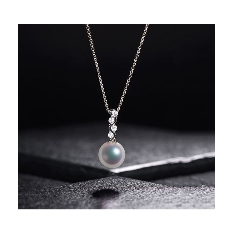 Pendentif danse du serpent. Perle Akoya, Or blanc, diamants. - 3