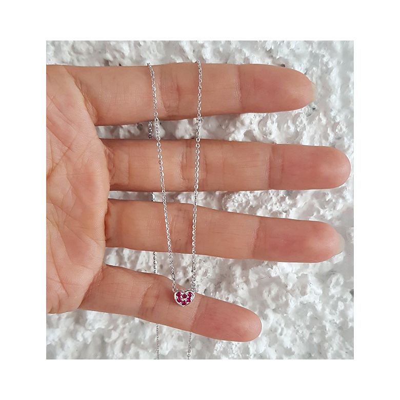 Pendentif coeur pavé - Or blanc et Rubis de Birmanie - 2