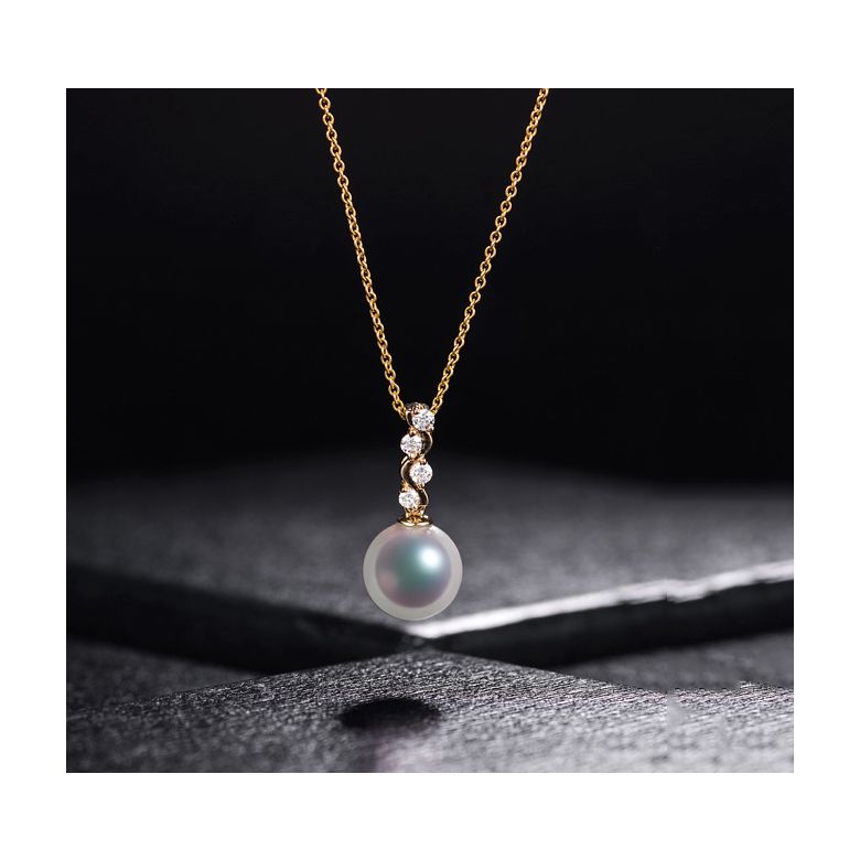 Pendentif danse du serpent. Perle Akoya, Or jaune, diamants. - 2