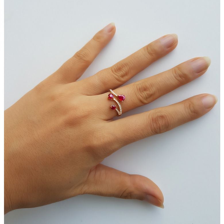 Bague larmes de rubis - Diamants, or jaune - 4
