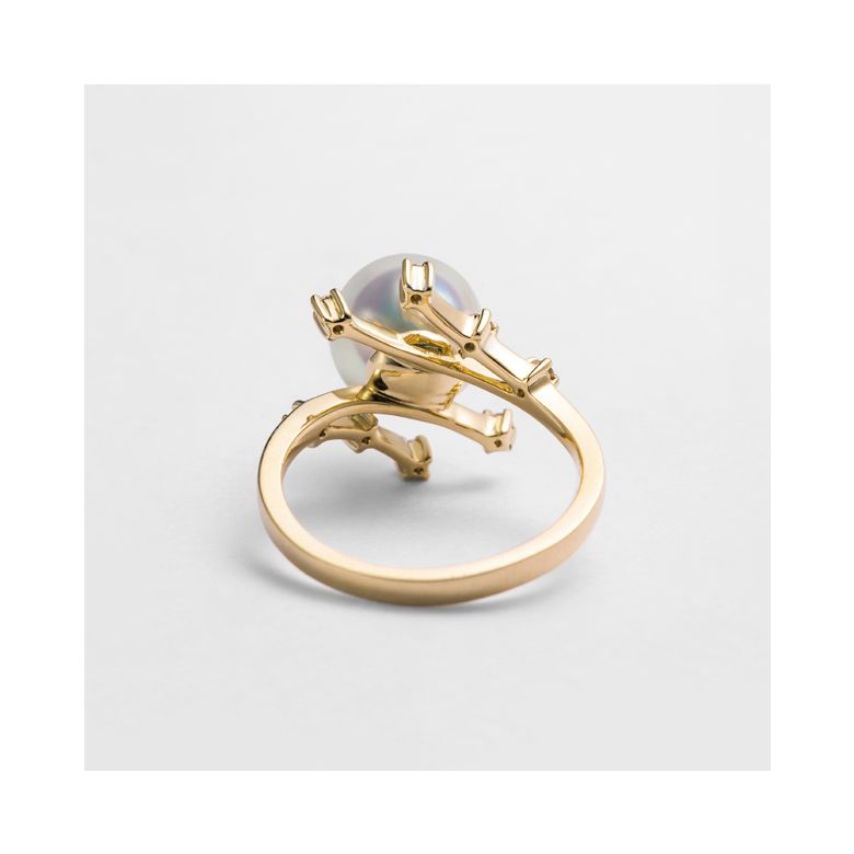 Bague Étoile des neiges. Perle Akoya, Or jaune, diamants - 11