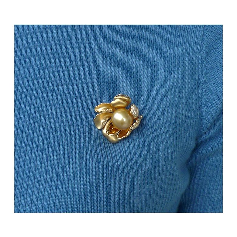 Pendentif Pivoine Or jaune. Perle dorée. Diamants - 7