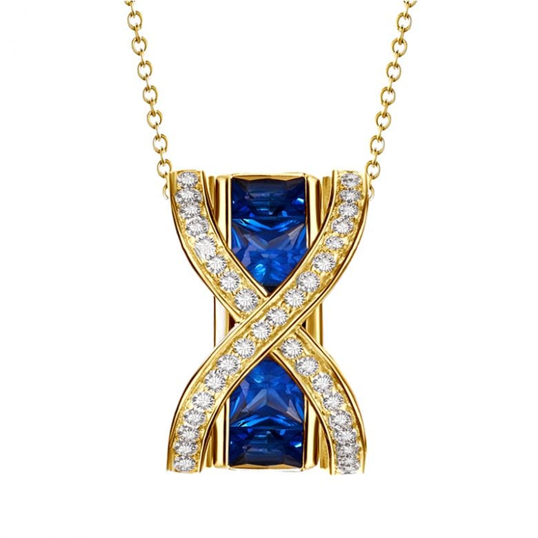 Pendentif sens de nos vies. En diamants, saphirs et or jaune - 1
