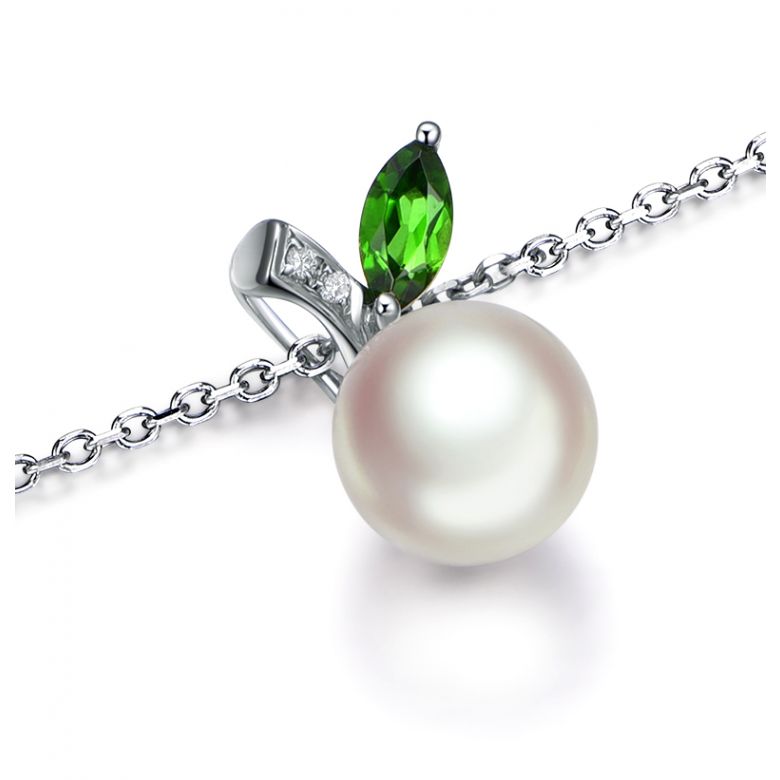 Pendentif perle Akoya. Or blanc, diamants et Péridot - 8