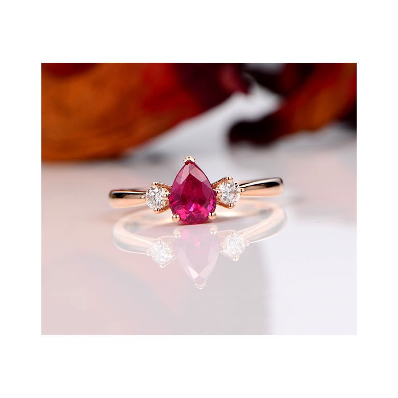 Bague Amour. Or rose, rubis 1ct taillé en poire, diamants - 4