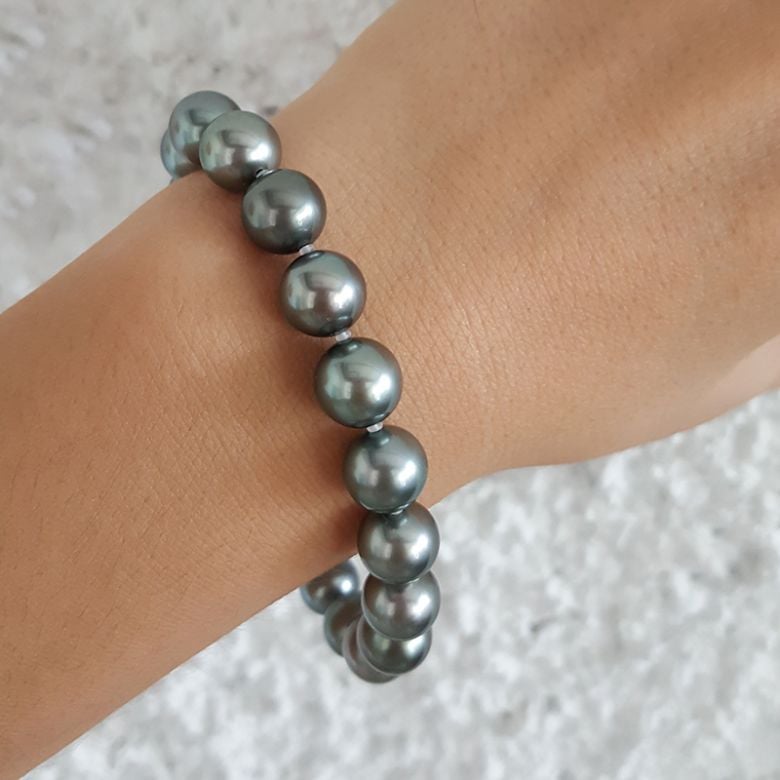 Bracelet perles de Tahiti grises - 9/10mm - Fermoir Or - 7