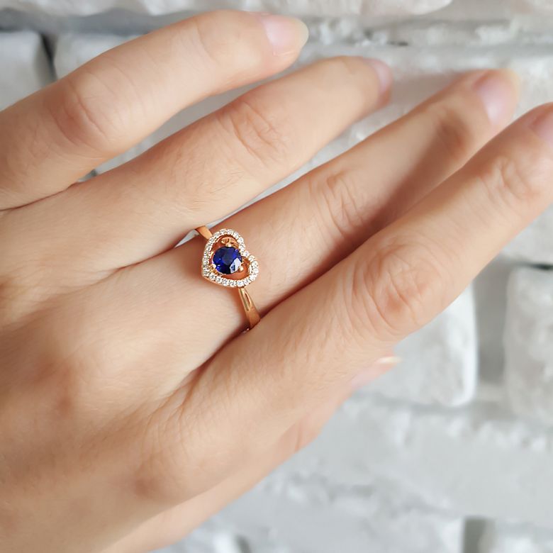 Bague coeur diamant saphir. Or jaune. Love me tender - 5