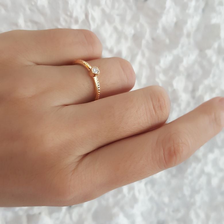 Bague solitaire diamant tressée Or jaune - 8