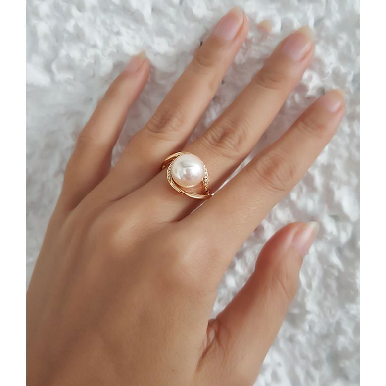 Bague femme perle - Or jaune, diamants - Perle de culture blanche - 2