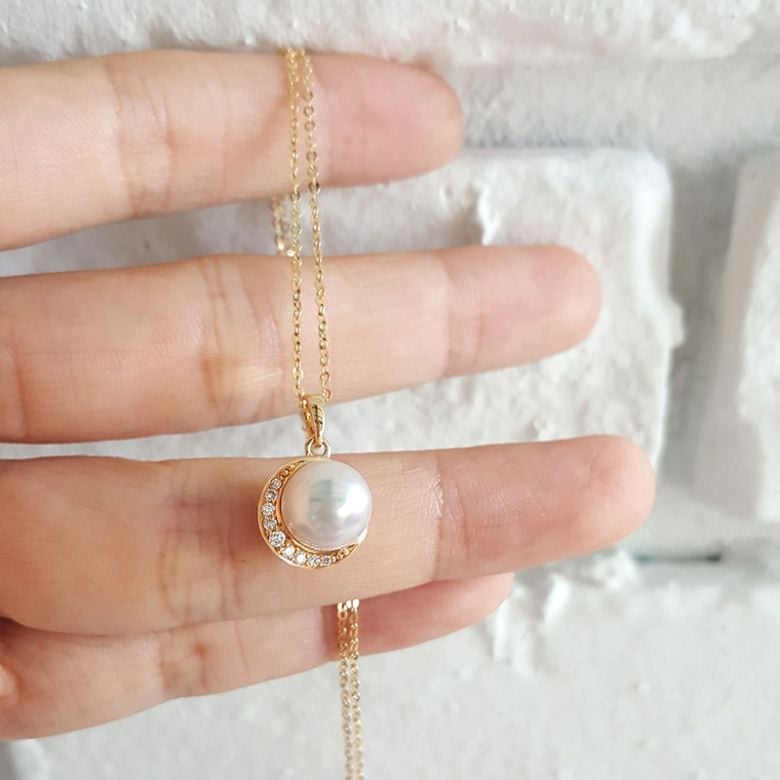 Pendentif couronne Or jaune Diamants. Perle Akoya - 3