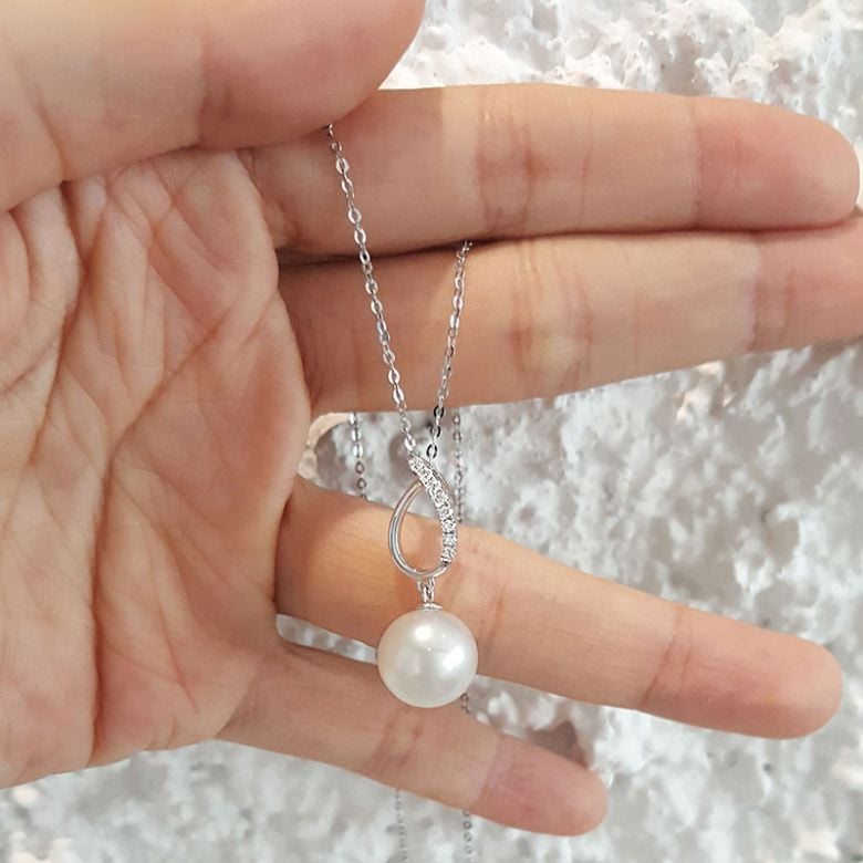 Pendentif Île Maria - Perle d'Australie blanche - Or blanc, diamants - 3