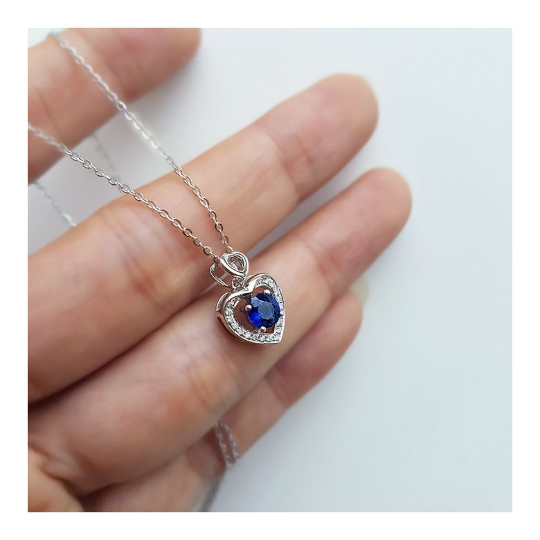 Pendentif Coeur saphir et diamants. Or blanc - 10