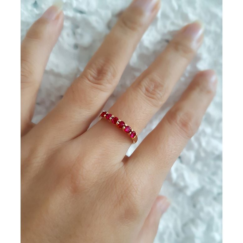 Bague rubis or jaune - Anneau pavé de 6 rubis - 2