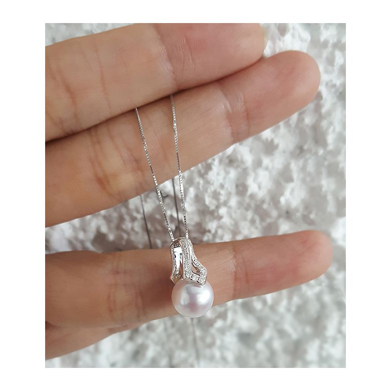 Pendentif perle du Japon Akoya. Michiko. Or blanc et diamants - 10