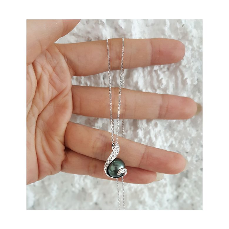 Pendentif Seal - Perle de Tahiti en Écrin d'Or Blanc et Diamants - 5
