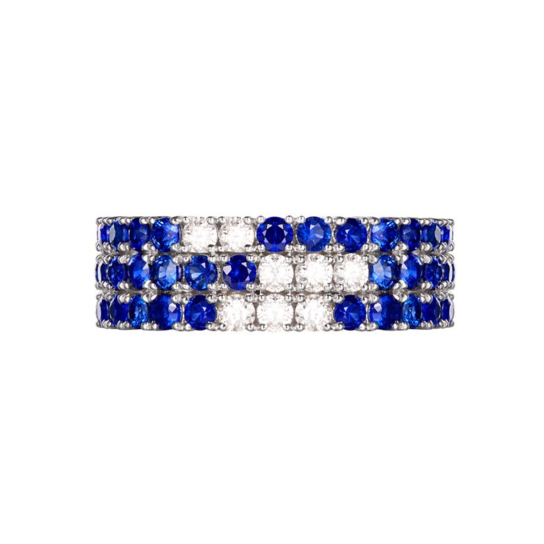 Bague blue lagoon - Pavée saphir & diamant - Or blanc - 9