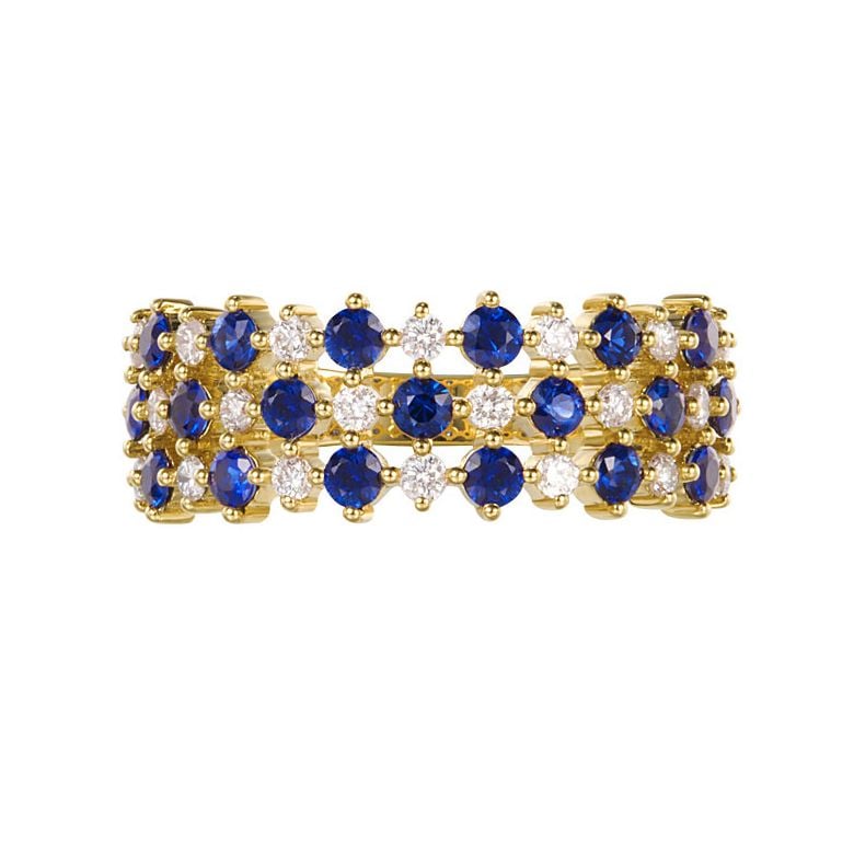 Bague en damier Saphir & Diamant sur Or jaune | San Lorenzo - 1