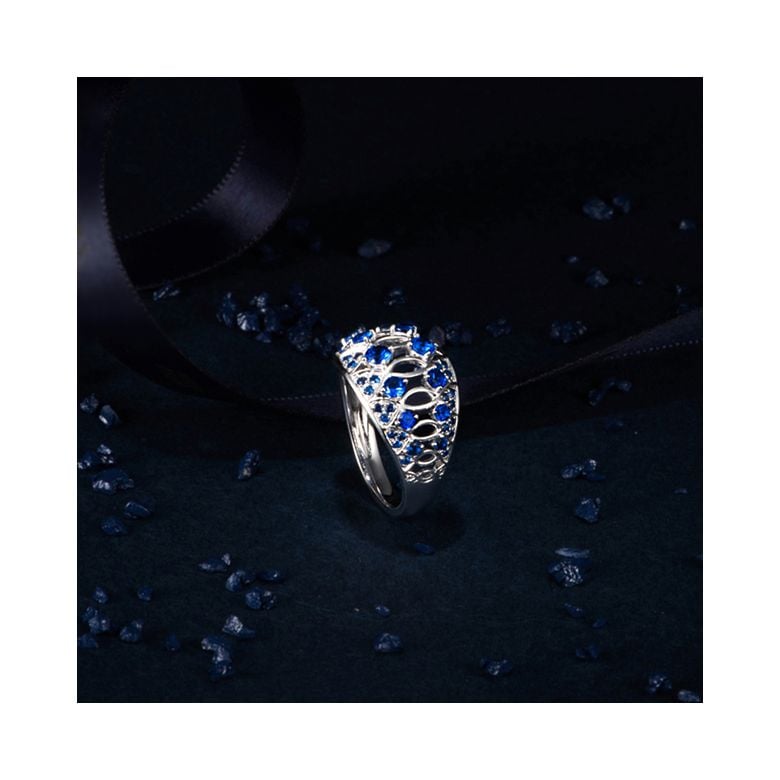 Bague saphir & or blanc ciselé - 3