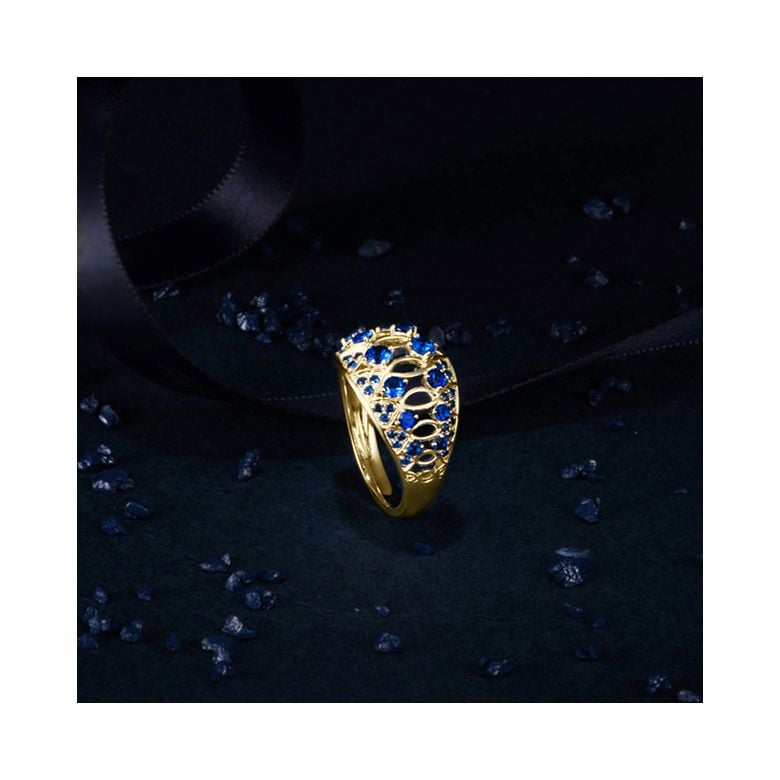 Bague saphir & or jaune ciselé - 6