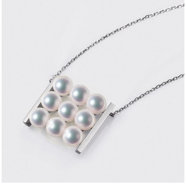 Pendentif 9 perles Akoya. Rails or blanc. Perles damier. Tezuka - 5
