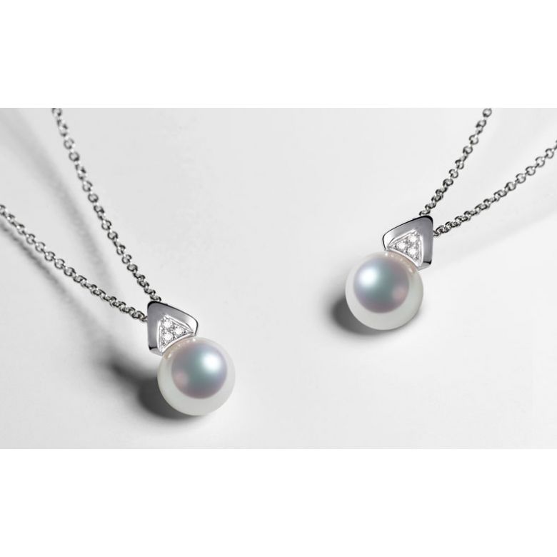 Pendentif triangulaire perle Akoya du Japon, Or blanc et diamants  - 5