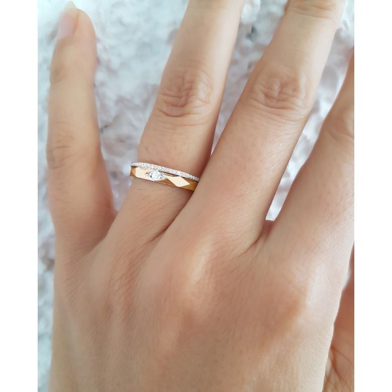 Alliances Femme 2 ors - Or blanc, jaune - Diamants - Anneau à facettes - 5