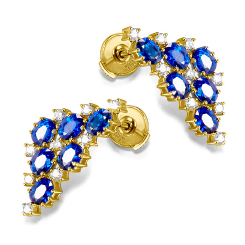 Boucle d oreille Triangle des Bermudes - Saphir, or jaune, diamant - 4