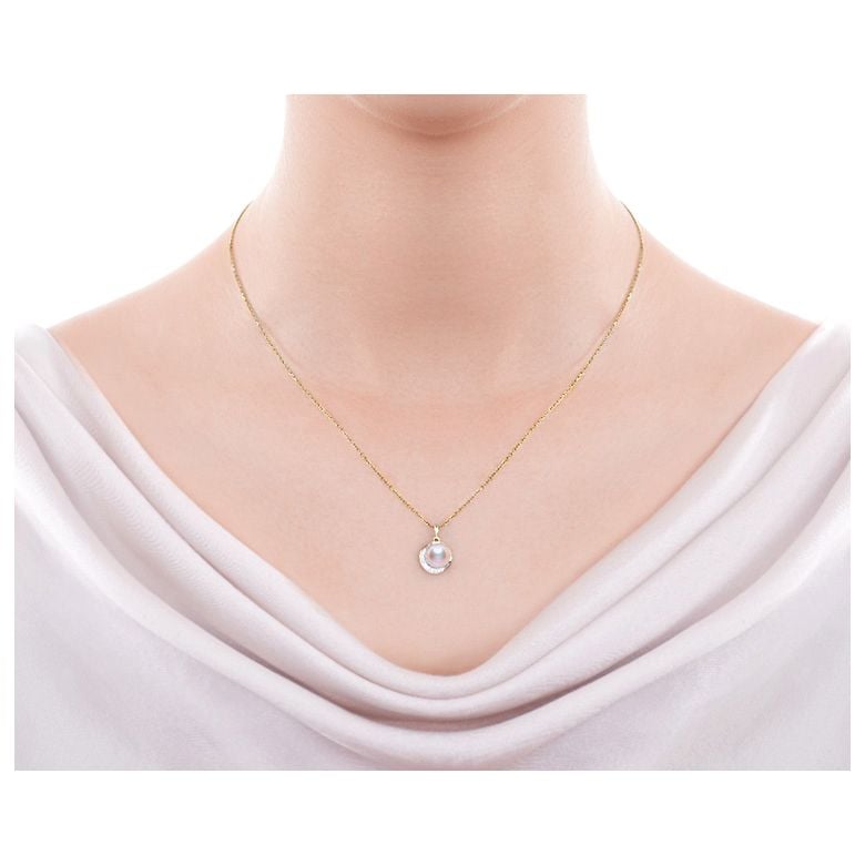 Pendentif couronne Or jaune Diamants. Perle Akoya - 2