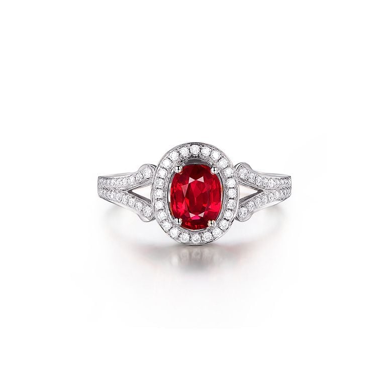 Bague Mogok, rubis de Mozambique.  Or blanc et diamants | Mogok - 1