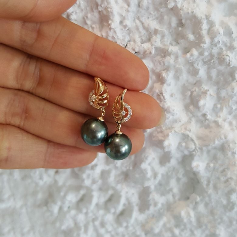 Boucles oreilles ailes - Symbole liberté - Perles de Tahiti or jaune - 6
