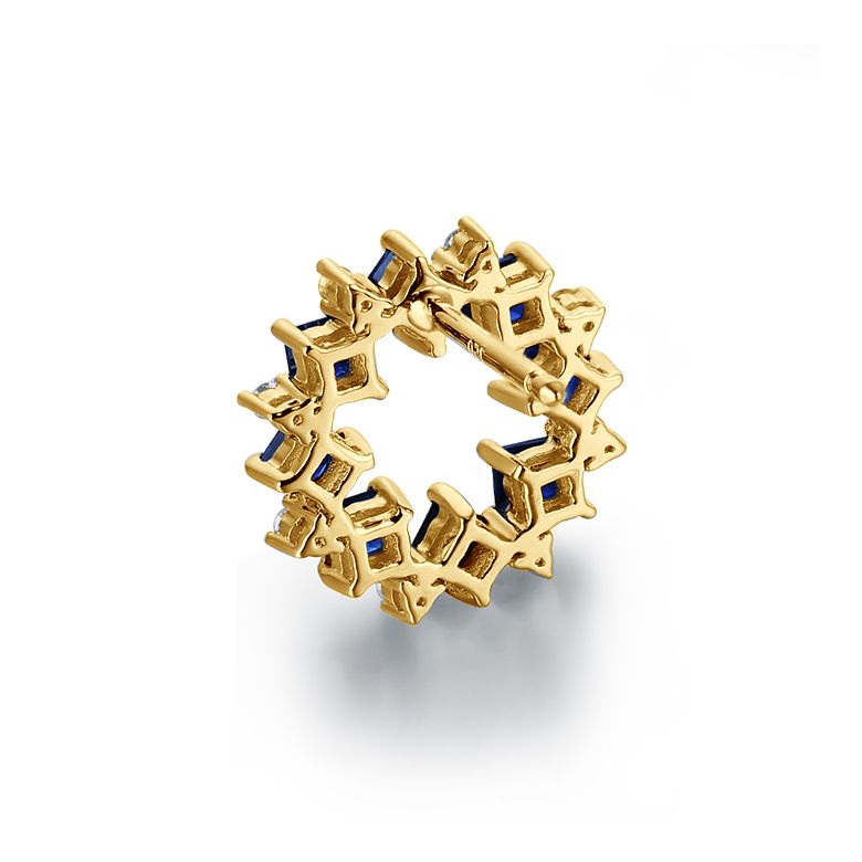 Boucle d oreille fleur de bleuet - Saphir, diamant, or jaune - 6