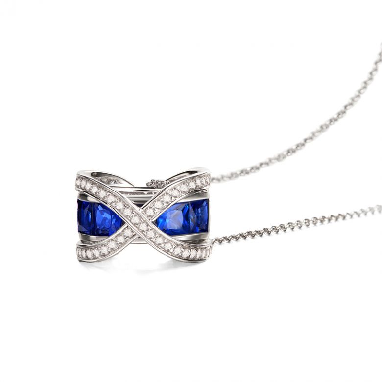 Pendentif sens de nos vies. En diamants, saphirs et or blanc - 6