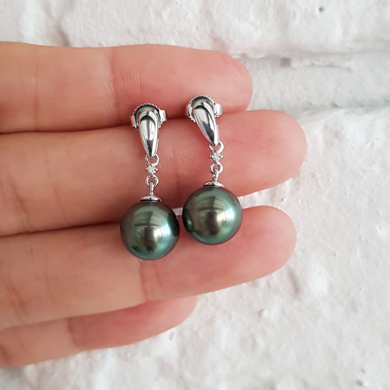 Boucles d'oreilles goutte - Joaillerie perles de Tahiti - Or blanc, Diamants - 4