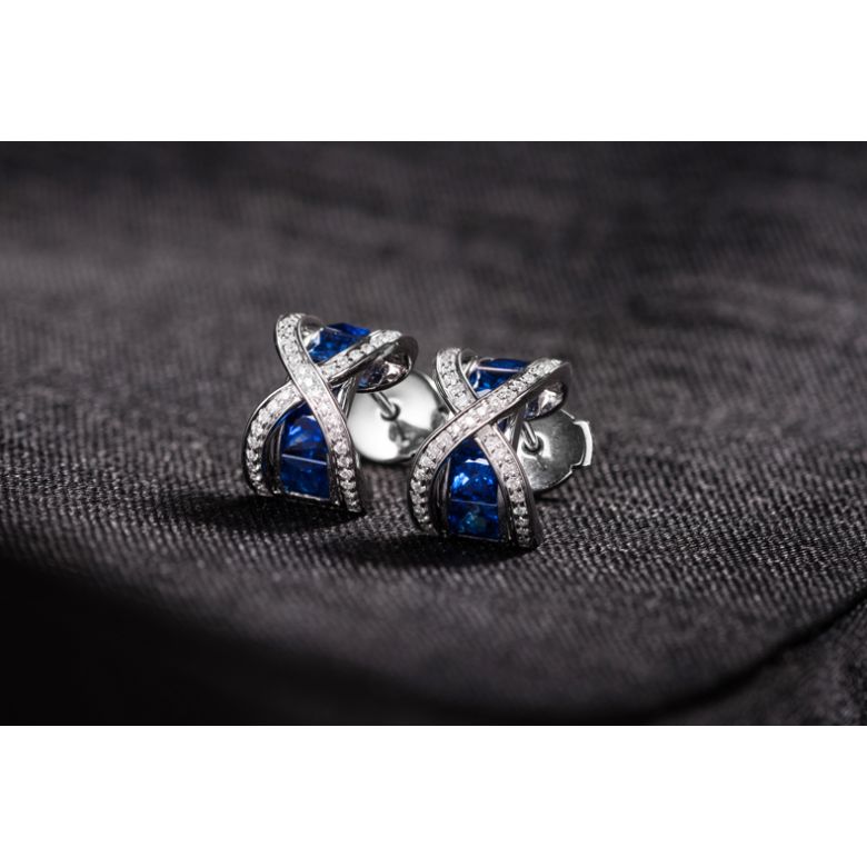 Boucles Oreilles sens de nos vies. En saphirs, diamants et Or blanc - 6