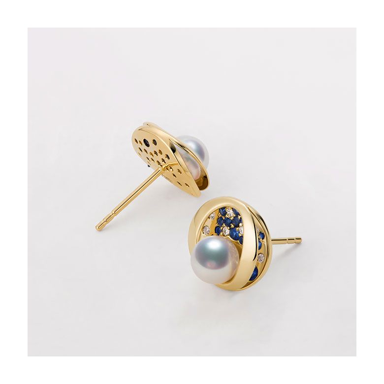 Boucle oreille perle Akoya I Constellation saphir diamant I Seiza, Or jaune - 4