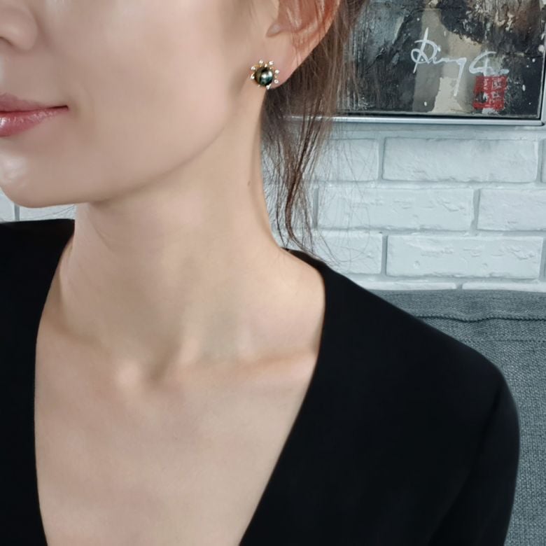Boucles oreilles perles de Tahiti noires, 9/10mm, GEMME - 6
