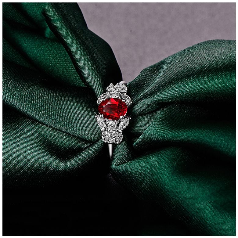 Bague Fiancaille Carlita Rubis Diamants Or Blanc  - 4