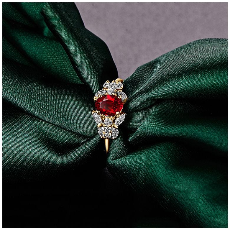 Bague Fiancaille Carlita Rubis Diamants Or Jaune - 6