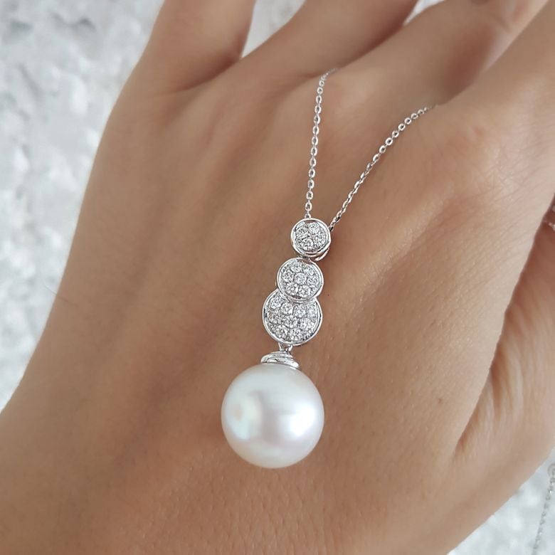 Pendentif de joaillerie en or blanc, diamants et perle d’Australie - 5