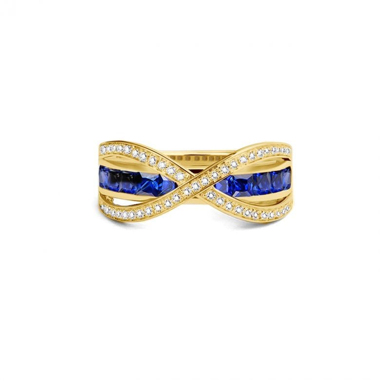 Bague sens de nos vies. Saphirs bleus, diamants et Or jaune - 3