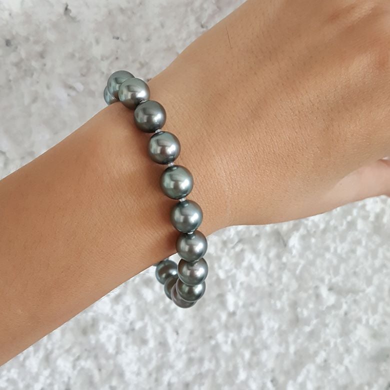 Bracelet perles de Tahiti grises - 9/10mm - Fermoir Or - 5