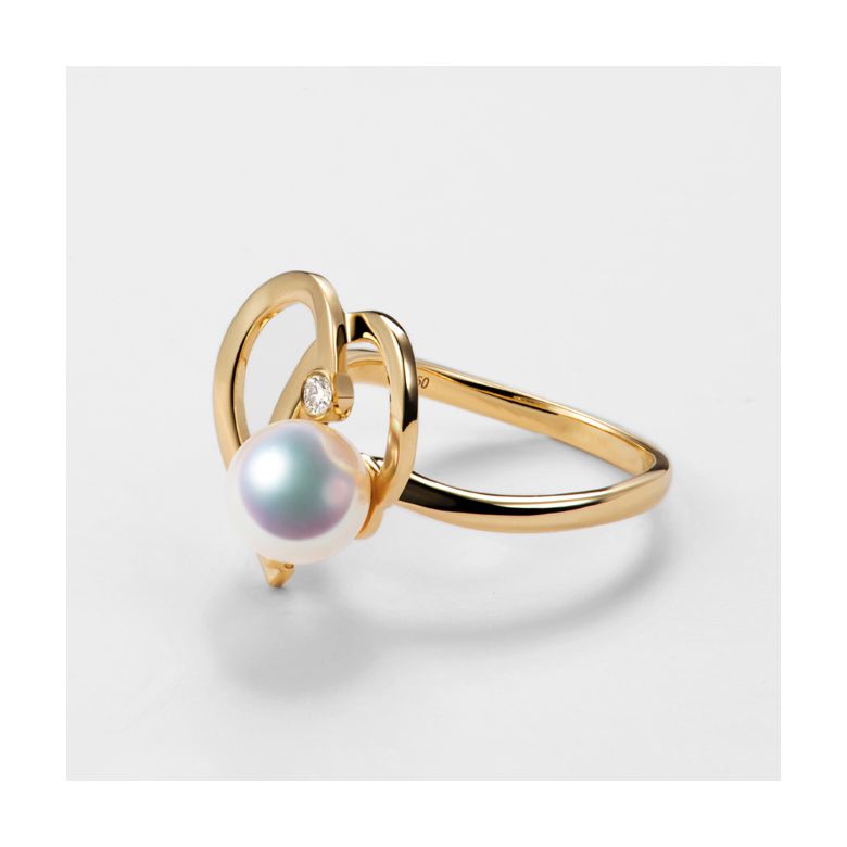 Bague double coeur stylisé Chiaky. Perle Akoya, Or jaune - 7