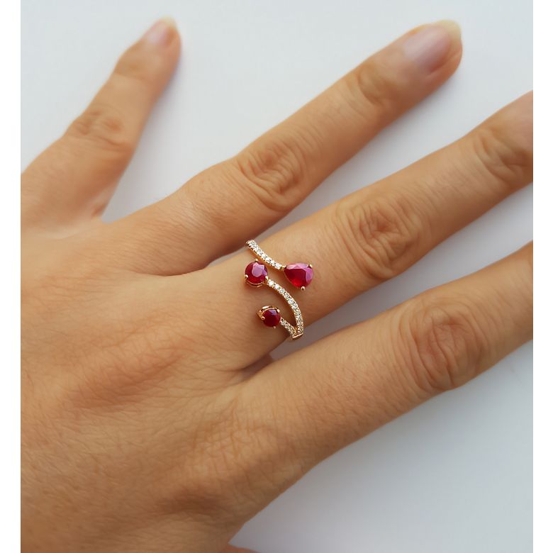 Bague larmes de rubis - Diamants, or jaune - 5