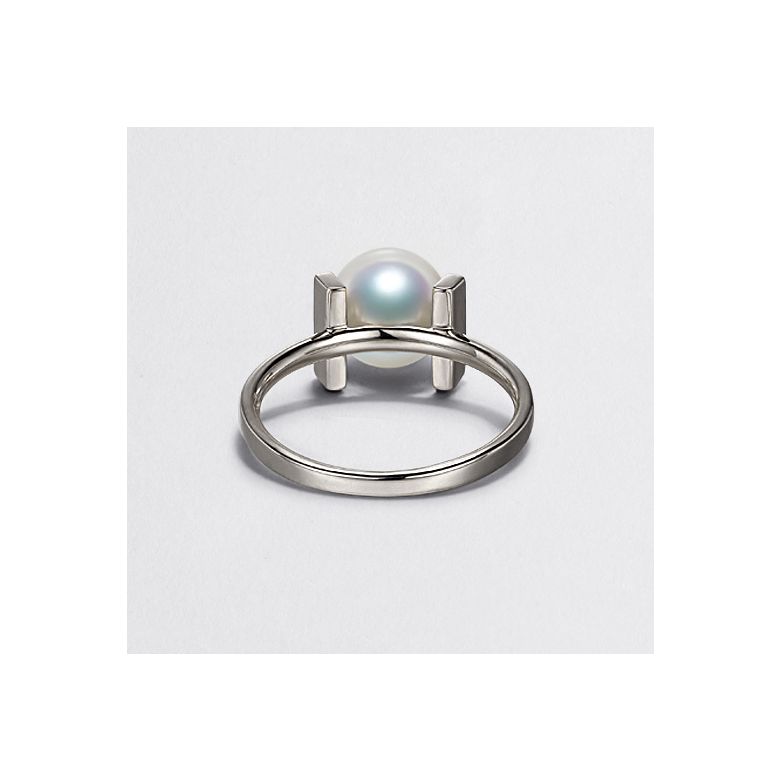 Bague moderne perle Akoya du Japon et or blanc 18 carats - 6