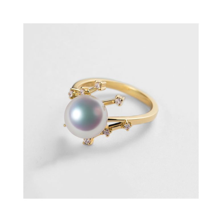 Bague Étoile des neiges. Perle Akoya, Or jaune, diamants - 8