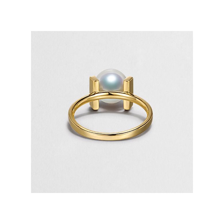 Bague moderne perle Akoya du Japon et or jaune 18 carats - 8