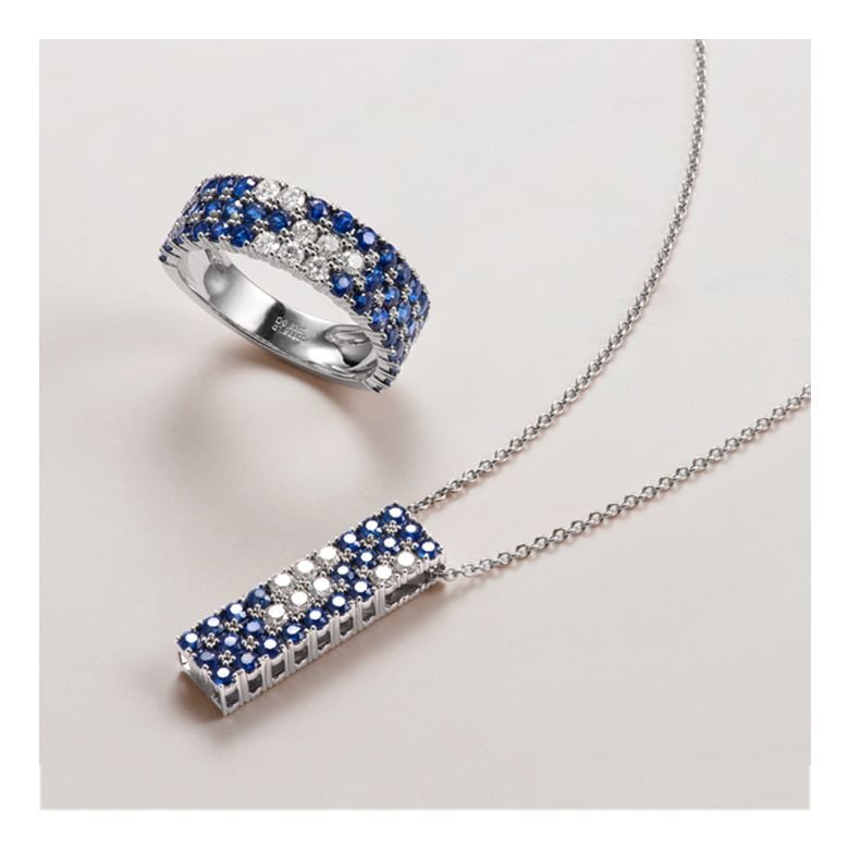 Bague blue lagoon - Pavée saphir & diamant - Or blanc - 3