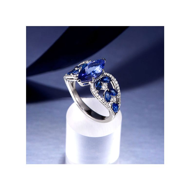 Bague Mère Nature - Saphir bleu - Or blanc, diamant - 4