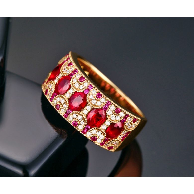 Bague Orientale à Paris. Or jaune, Rubis et diamants - 3