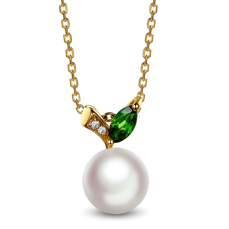 Pendentif perle Akoya. Or jaune, diamants et Péridot - 1